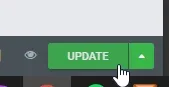 Elementor's green UPDATE button in the bottom of the panel, with the mouse cursor on it