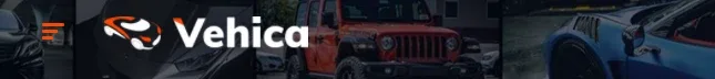 The same Vehica mobile header after the change, with the hamburger icon at the far left edge and the logo moved to its right