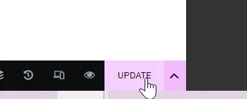 Close-up of Elementor's bottom bar with the pointer on the UPDATE button.