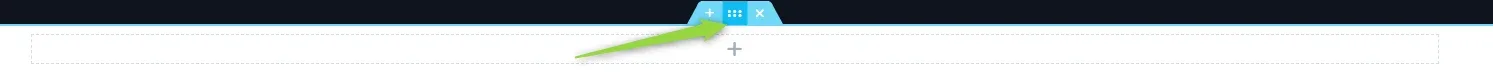 A narrow strip showing the top edge of the new section, with an arrow pointing to the small blue Elementor section handle and its toolbar icons.