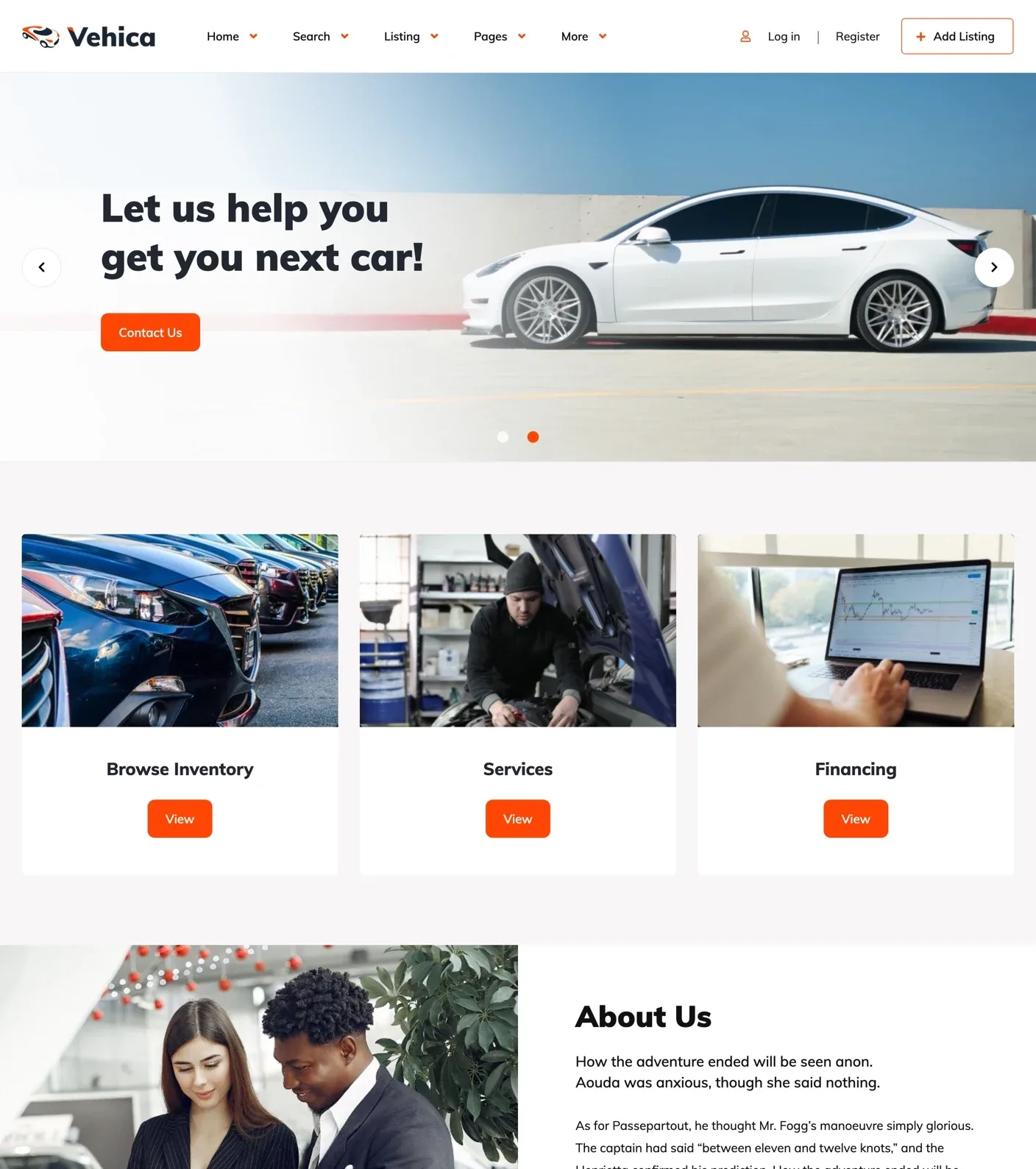Vehica Car Dealer homepage