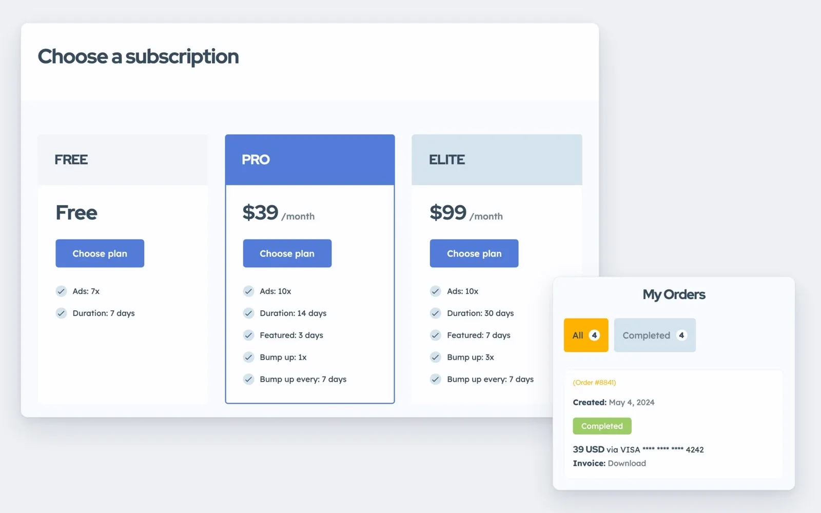 Bill users monthly with Stripe memberships