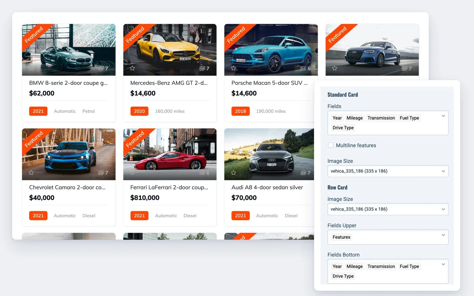 Choose what each car card shows