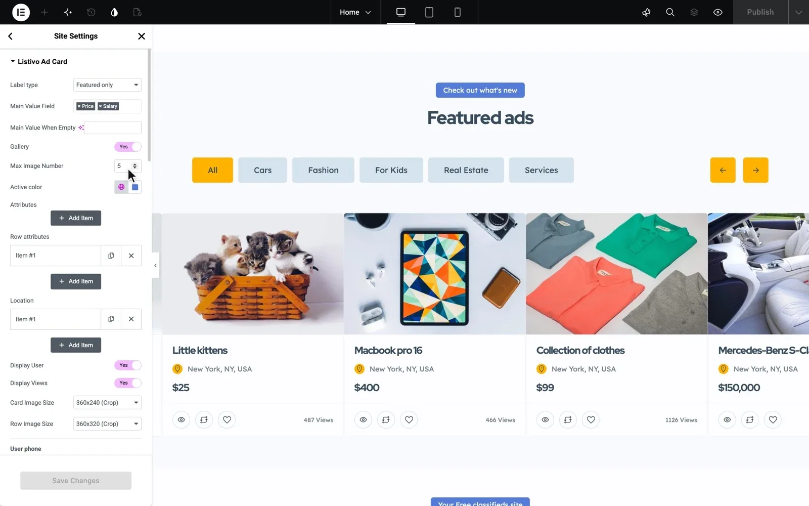 Choose what each ad card shows