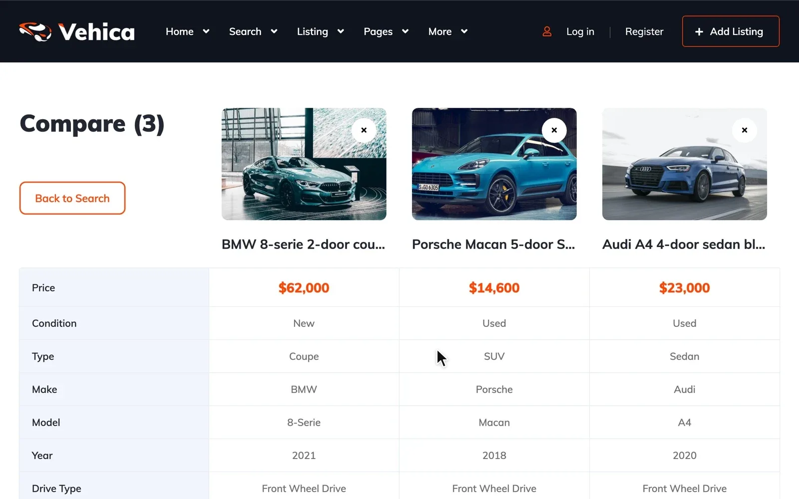 Let buyers compare cars side by side