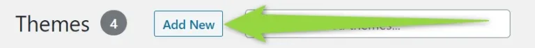 The Themes screen header showing the theme count and the Add New button, with an arrow pointing at the button.