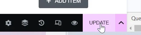 Elementor's bottom toolbar with the cursor resting on the purple UPDATE button