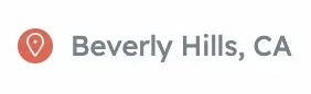 The same address label with a pin icon, now reading "Beverly Hills, CA".