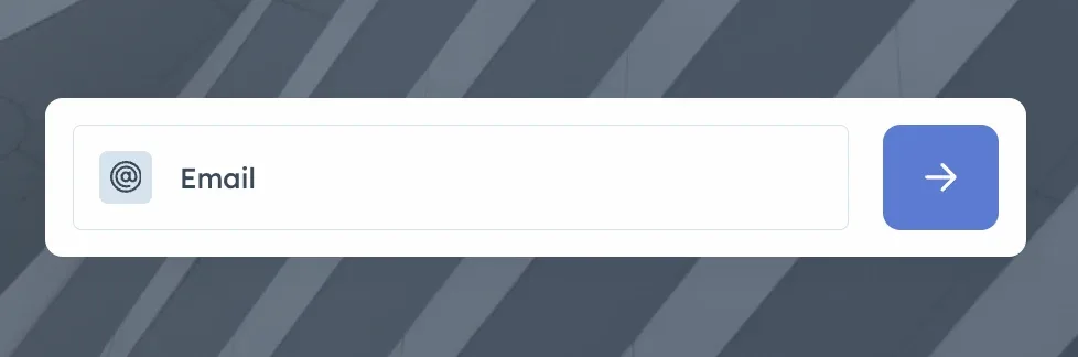 The newsletter widget as visitors see it: a single wide field labelled Email with an @ icon, and a blue submit button with an arrow.