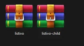 Two archive files side by side in a folder, one named listivo and one named listivo-child.