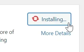 The plugin card button reading "Installing..." with the mouse cursor over it.
