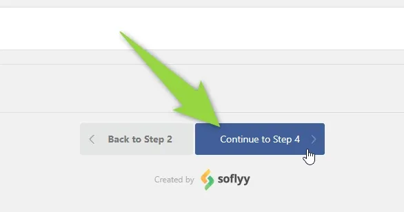 An arrow pointing to the blue Continue to Step 4 button, next to Back to Step 2