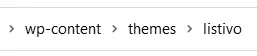 A file manager breadcrumb path reading wp-content > themes > listivo.