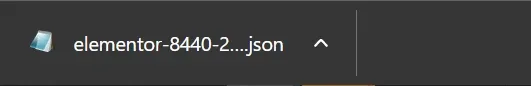 Browser download bar showing a downloaded file named elementor-8440-....json.