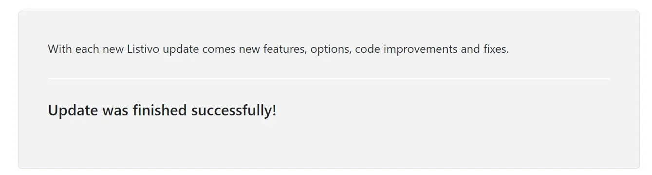 The updater page showing the message Update was finished successfully.